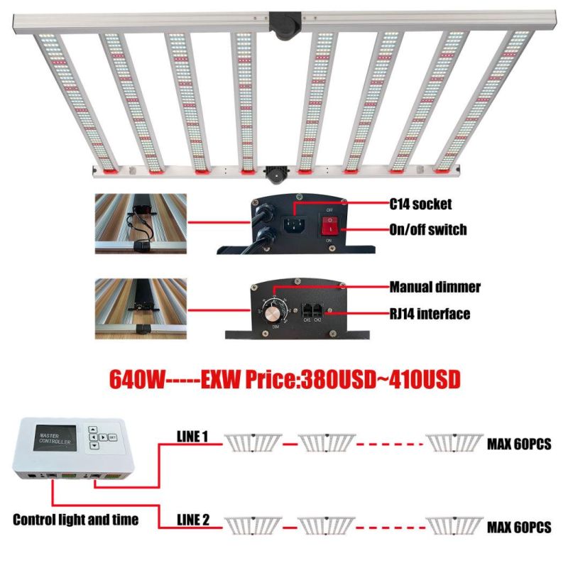 Weixinli Samsung Lm301h LED Grow Bar Smart Control System 600W Spyder LED Grow Light with 6 9 12 Bars