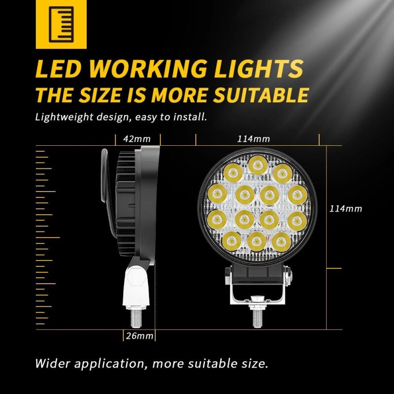 Dxz Car LED Work Light 4inch 14LED 42W 42mm Round Square Auxiliary Modification Headlight Luz De Trabajo Llevada