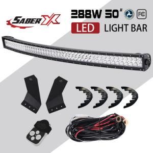 50 Inch 288W Curved Offroad LED Light Bar with Windshield Mounting Brackets for 2007.5-2013 Chevrolet Chevy Silverado/Gmc Sierra 1500 2500 3500