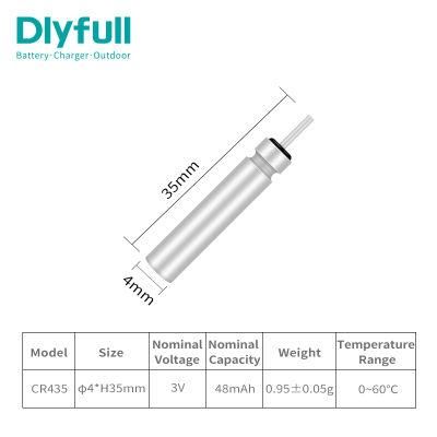Dlyfull Hot Sale 3V Lithium Pin Cell Cr435 for Fishing Float
