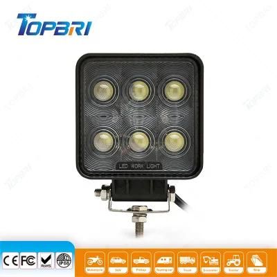 Square 18W LED Auto Driving Light for Truck Offroad Machine