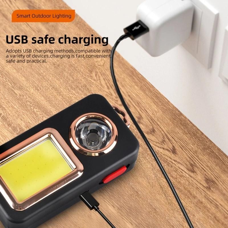 Keychain Repair Light Multifunctional Emergency Flashlight USB Rechargeable Tent Camping Light COB Work Light
