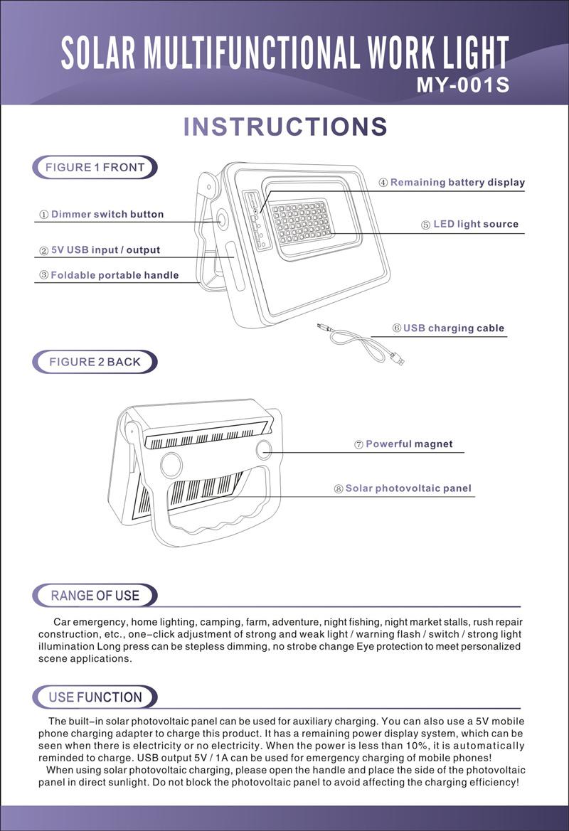 50W Solar Removable 18650 Lithium Battery Multifunctional Portable Work Lamp