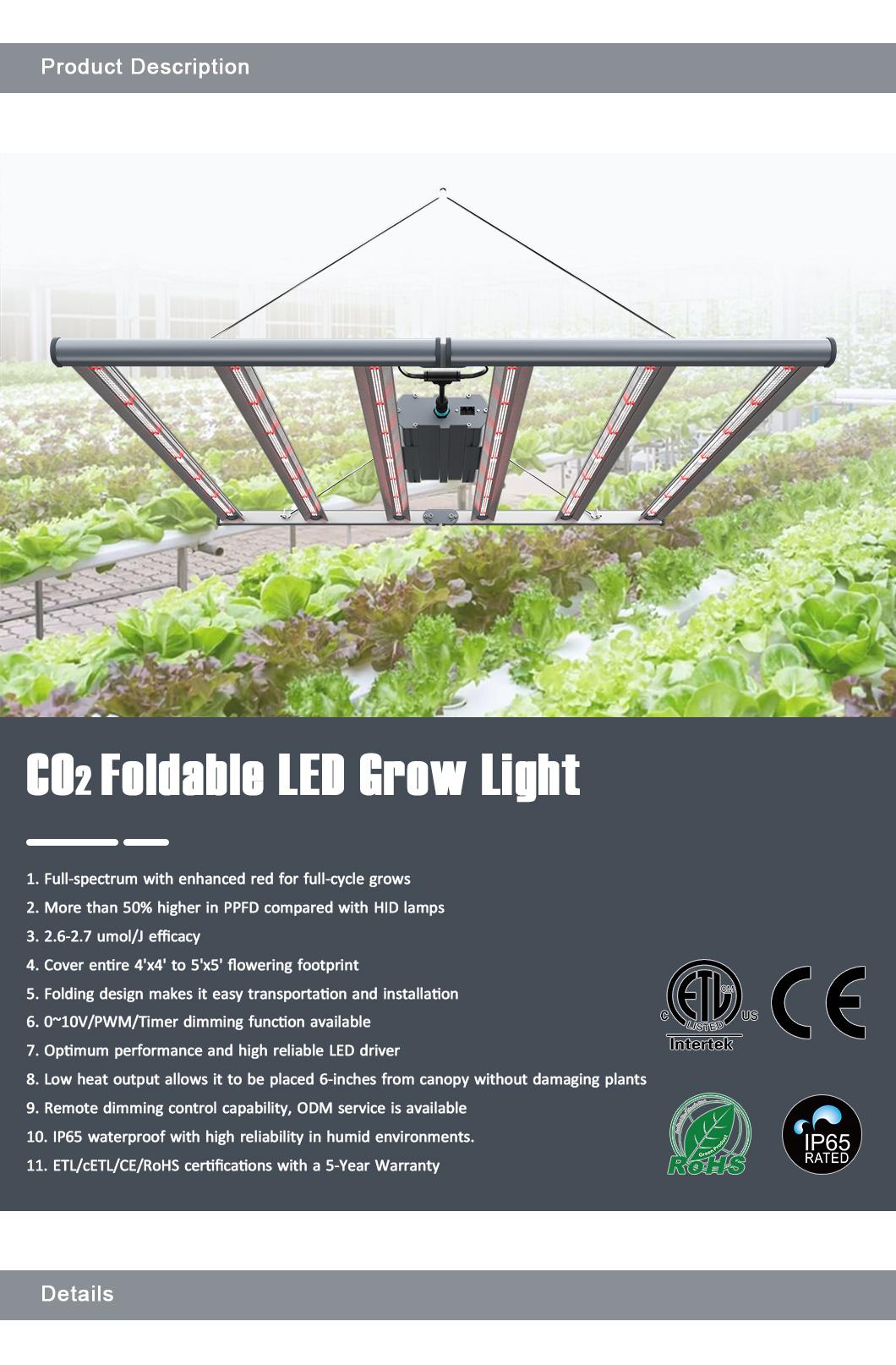 Romanso Stock in USA Dimmable Foldable LED Grow Light Bar 600W 720W 800W Full Spectrum Indoor Plants Grow Light LED 1000W