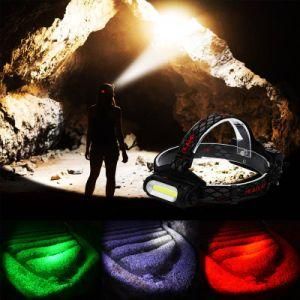 Red Green White LED Headlamp T6+COB Rotating Headlamps