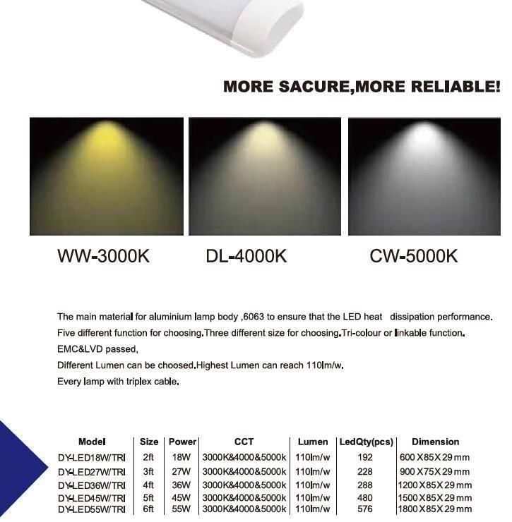 LED Tri Color Batten Light Waterproof Linkable 1.2m LED Outdoor Light Batten Light Fixture Outdoor Light LED Lighting