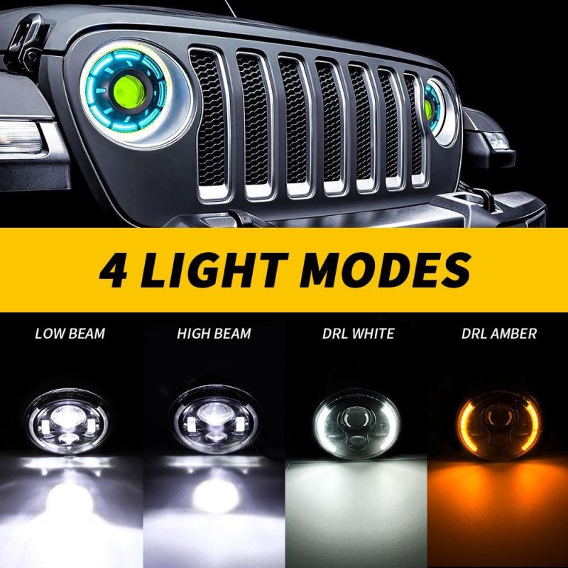 Dxz Thin Section OEM Logo DOT High Low Beam DRL 7′′ for Wrangler Motorcycles LED Driving Light Round Lamp LED Headlight for Jeep
