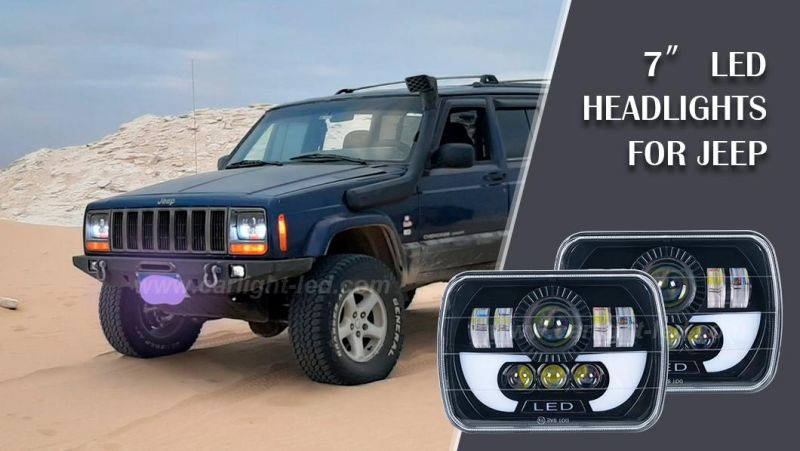 Rectangle LED Headlight DRL Hi/Low Sealed Beam H4 Plug for Jeep