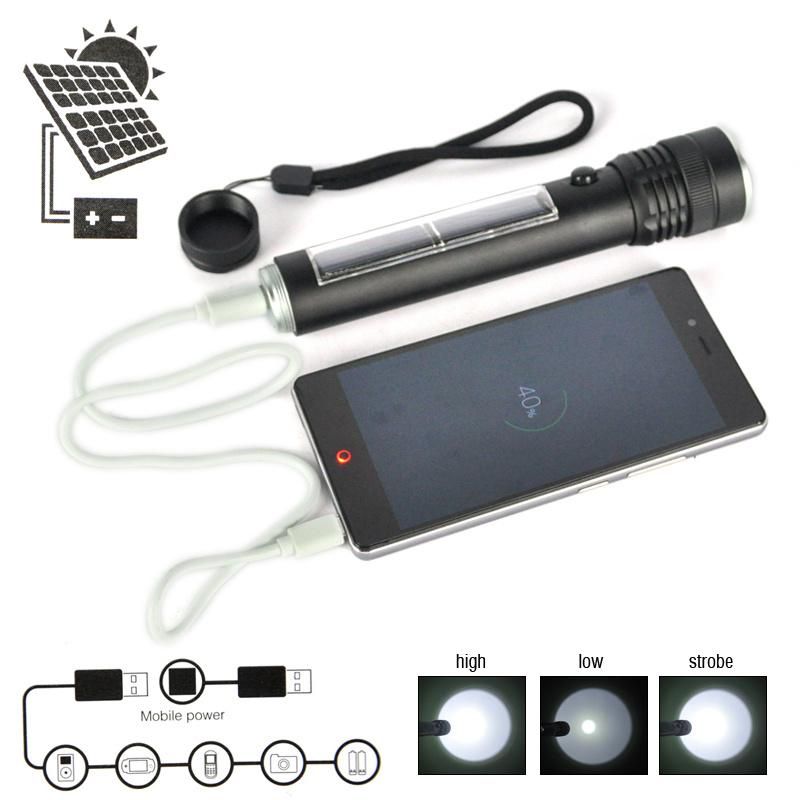 USB Rechargeable Solar Powered LED Flashlight