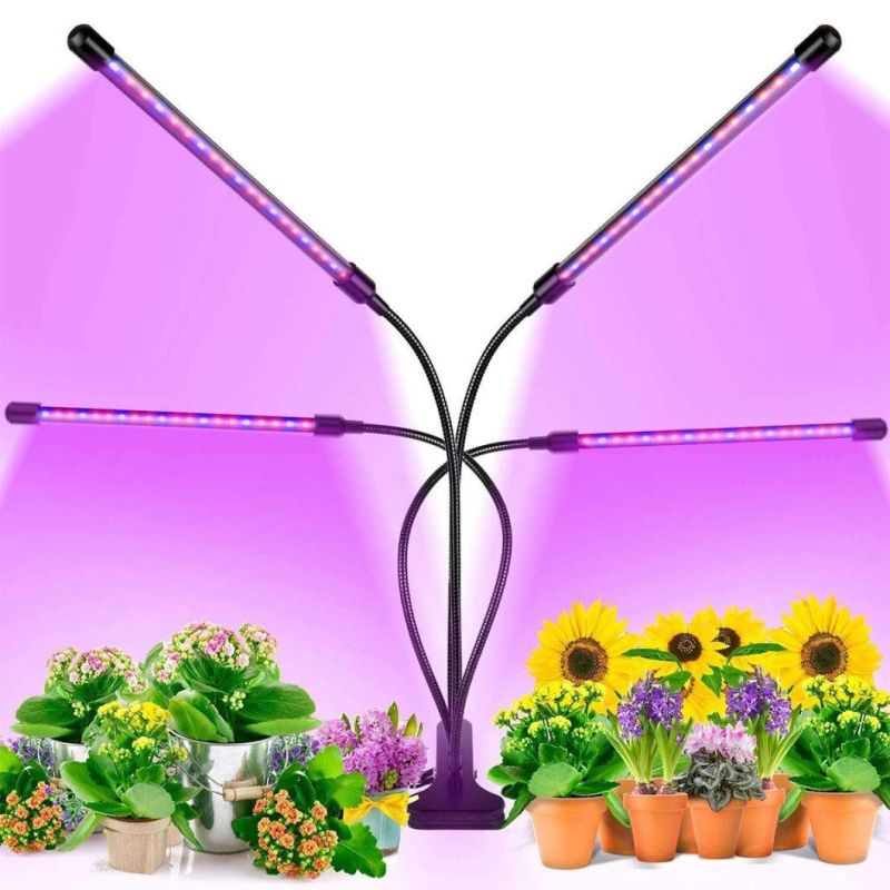 40W 80LEDs 4tube Grow Low Light for Seed Starting with 3/9/12h Timer, 10 Dimmable Levels, 3 Switch Modes, Growing Lamp Suitable for Various Plant