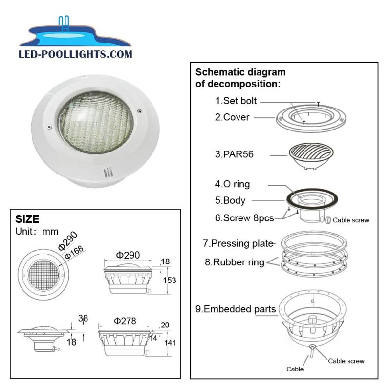 316 Stainless Steel IP68 RGB 35W PAR56 Underwater LED Swimming Pool Light for for Piscina