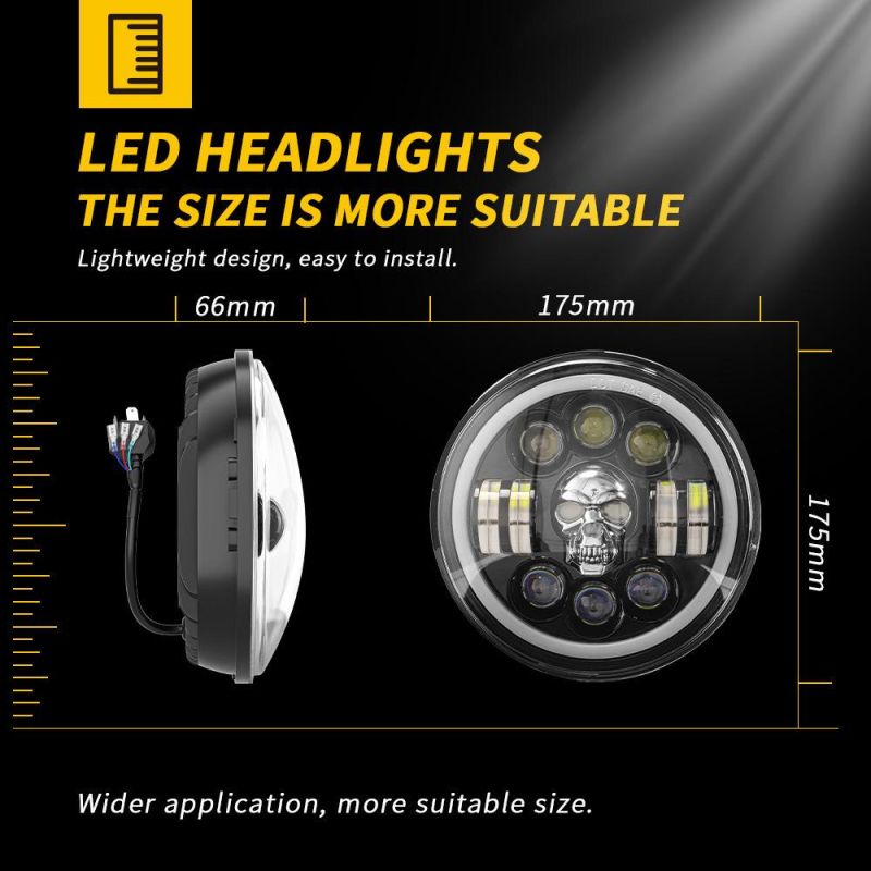 Dxz Angel Eye Daymaker Motorcycle Projector LED Headlamps RGB Round Jeep 7 Inch LED Headlight Ghost Head Skull Colourful