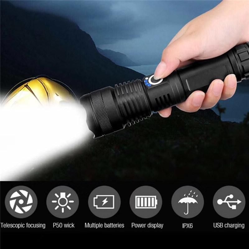 LED P50 Aluminum Alloy Home Camping Hunting Zoom Torch Flashlight