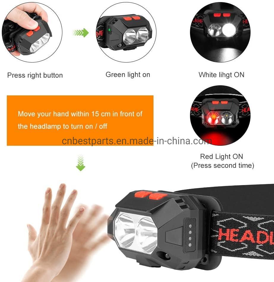 Wholesale Rechargeable Head Torch Lamp Portable Mini Headlight with 4 Modes Double LED White Red Flashing Headlights Motion Sensor LED Headlamp