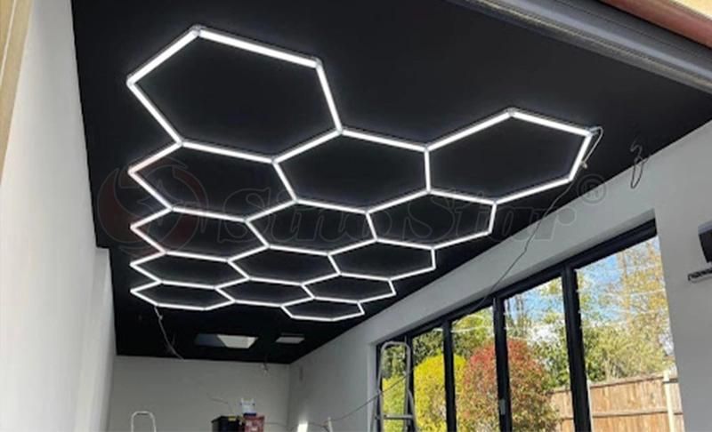 LED Honeycomb Hexagon Hex-Grid Light Ceiling Detailing Lamp Car Repair Workshop Wash Beauty Station Garage Illumination Design