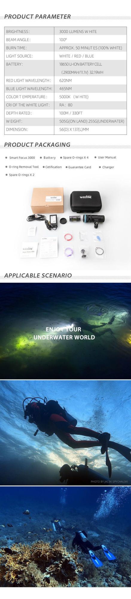 Underwater Light Night Diving Submarine Flashlight with Remaining Battery Indicator