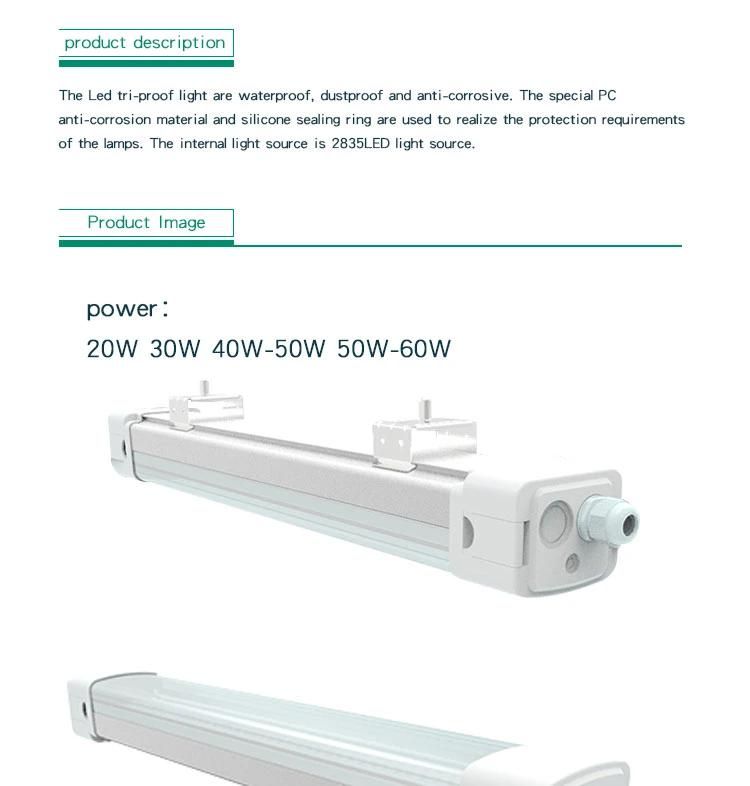 New Style 5-Year-Warranty 1200mm IP65 50W LED Tri-Proof Battern Light