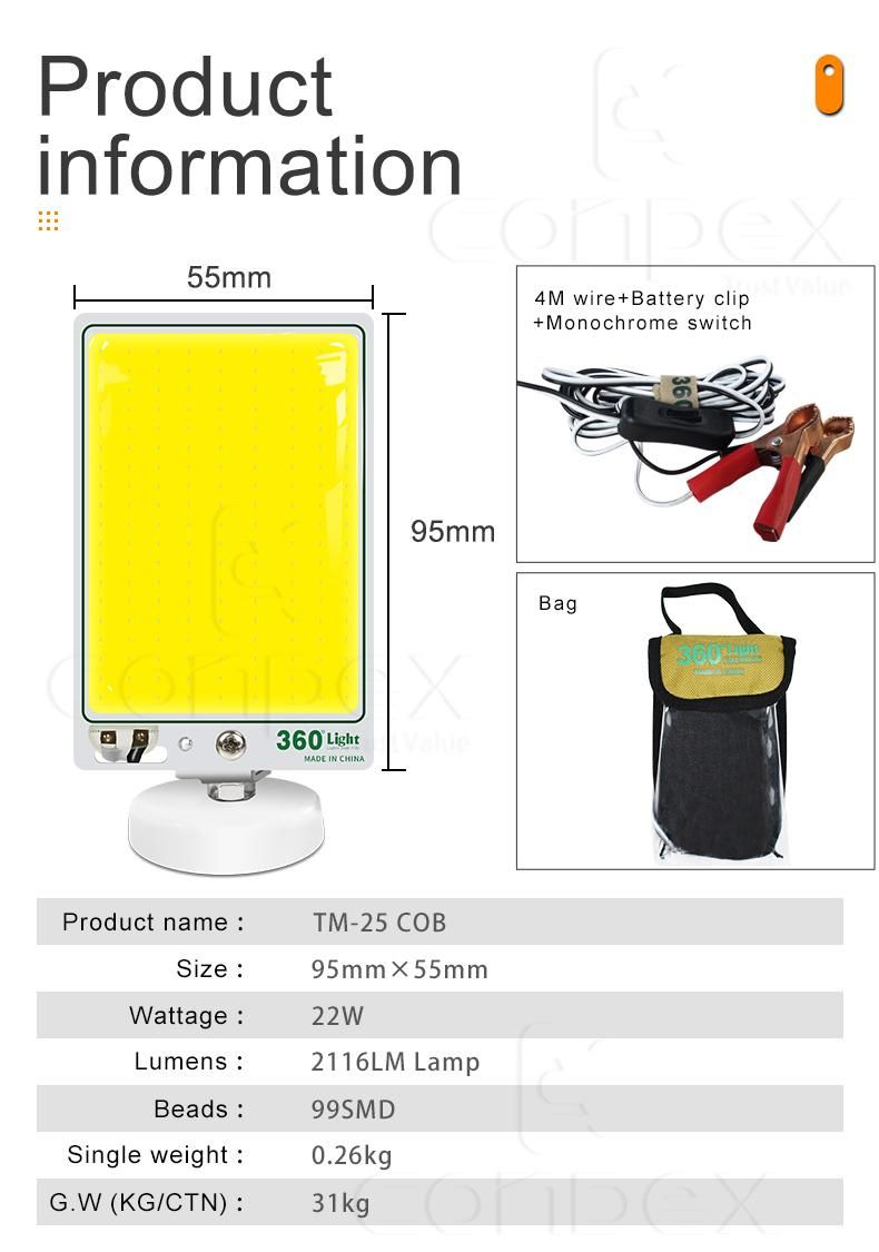 360 Light Customized Available Auto Repair Emergency Lighting COB Board with Magnet Base Lamp TM-12