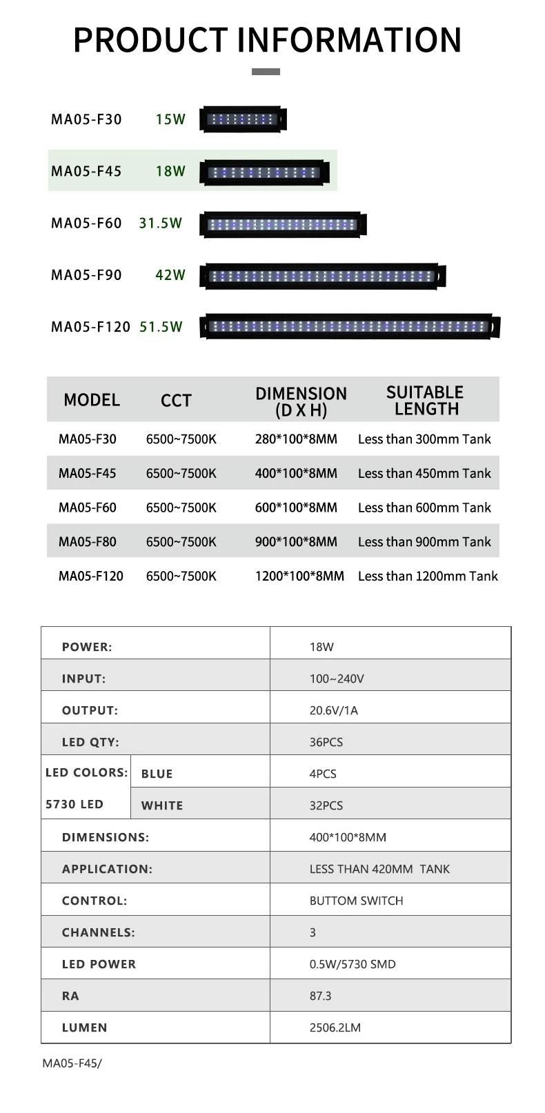 Customized RGB LED Aquarium Lighting 18W for Freshwater Plants (MA05-F45)