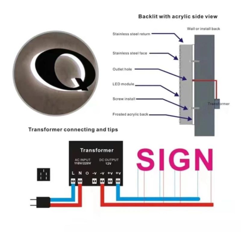 Custom 3D LED Letter Sign Backlit Channel Acrylic LED Sign