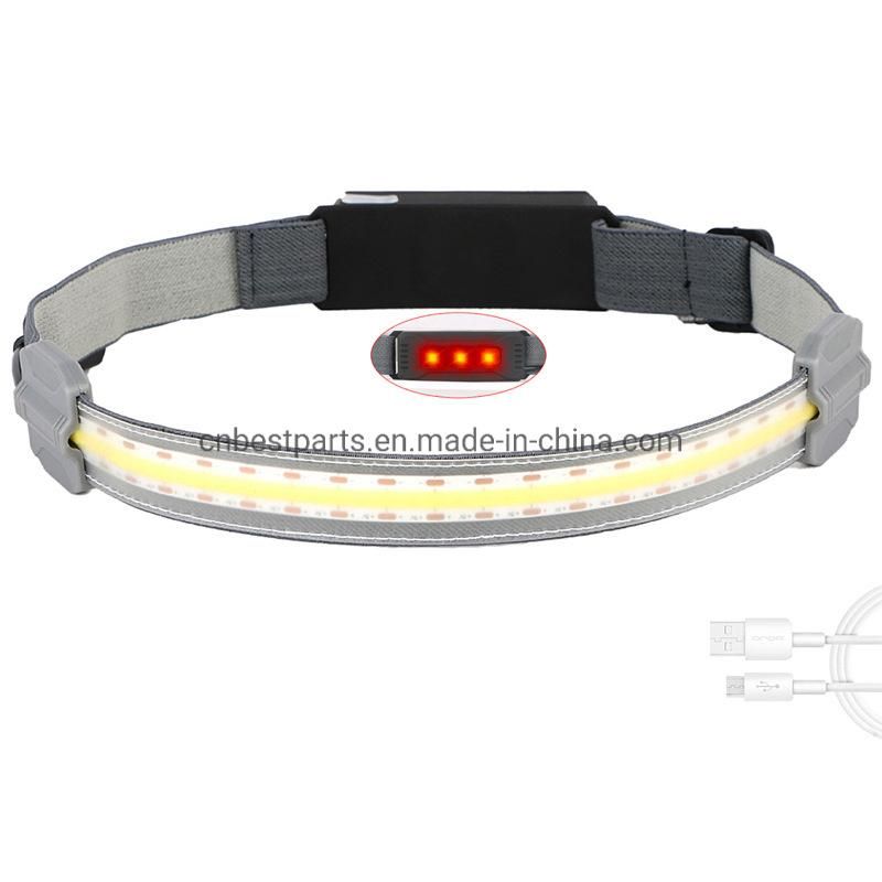 Super Bright Camping Head Torch Strip Lamp Rechargeable Full Vision LED Head Torch Light Emergency Headlight Back Warning COB LED Headlamp