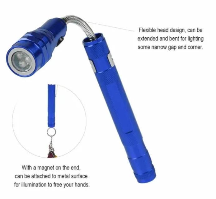 Super Flexible Magnetic Flashlight Strong Magnetic Telescopic 3LED Pick-up Torch Flexible Pick up Tool Flashlight