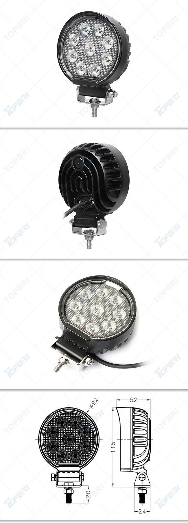 RoHS CE 27W Round Offroad Driving Motorcycle Work Light for Truck Tractor Trailer Car