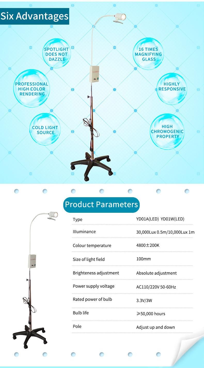 LED Medical Mobile Examination Lamp with Brake Wheels