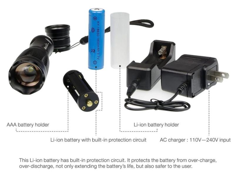 Super Bright Compact Zoomable Rechargeable 800 Lumens CREE Xml T6 LED Flashlight