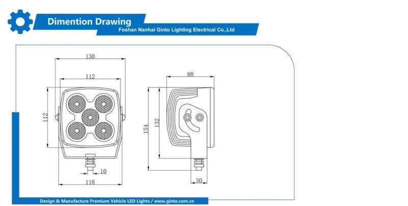 Heavy Duty IP68 Square 50W 5inch CREE LED Auto Lamp for Mining Boat Truck Tractor