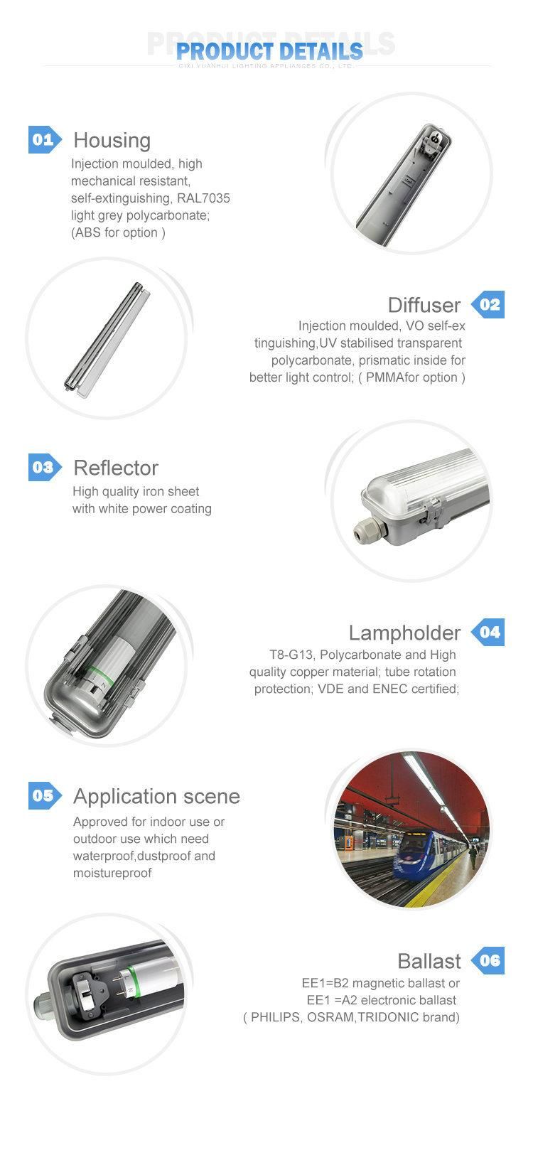LED Indoor Lighting Waterproof T5/T8 IP65 Tri-Proof Fluorescent Lamp (YH13)