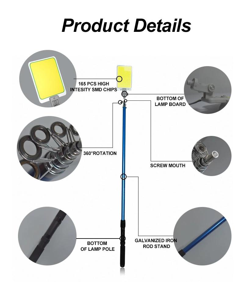 360 Light Hot Sale DC 12V Telescopic Pole Outdoor Multifunction Lamp LED Camping Light Camp Lantern