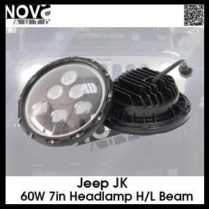 60W 7&quot; LED Headlight for Jeep Wrangler Harley LED Head Light 7inch with Angel Eyes