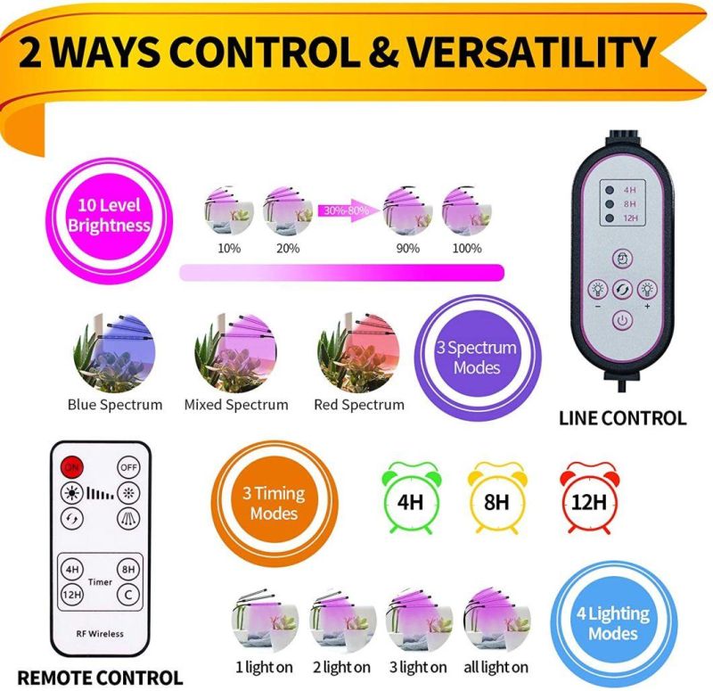 40W Tripod Stand Grow Light 4 Head LED Greenhouse Tube Grow Lamp Plant Various Growth Phase LED Grow Light Bar