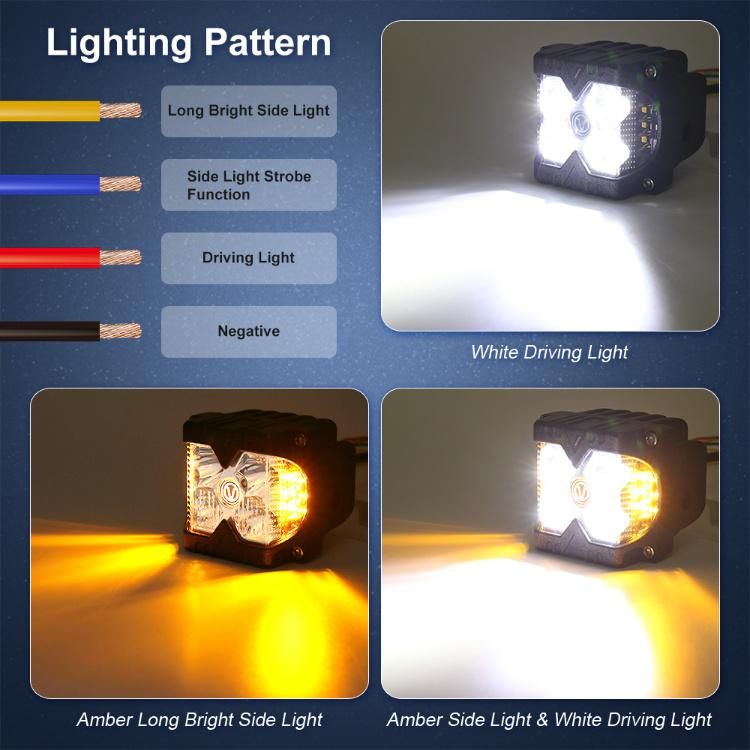 40W LED Work Lights Luces LED White Amber Strobe Car Light for UTV ATV Truck Flashing Waterproof 3" Side Shooter Work Light Pods