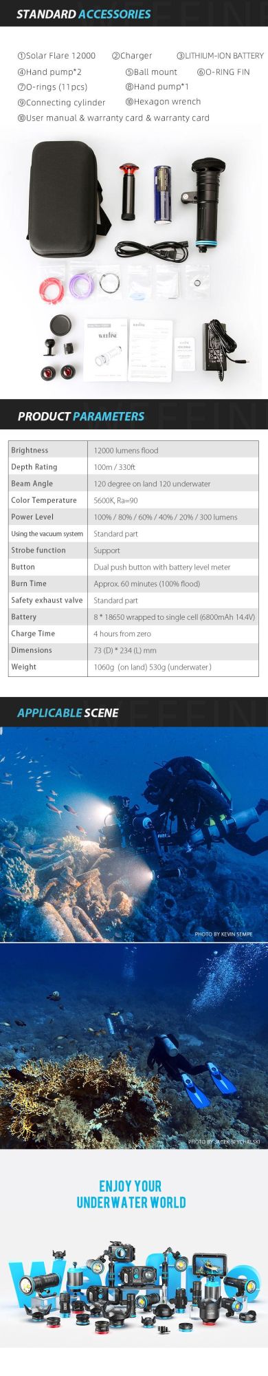 High Lumens Photography Underwater Diving Flashlight with 120-Degree Super Wide-Angle Beam