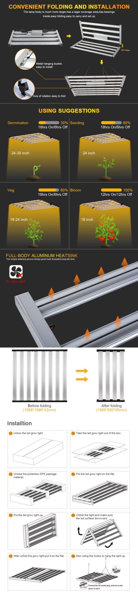 Most Popular 320W-1000W Linear Adjustable Hydroponic Folding Full Spectrum Spider LED Grow Light for Indoor Plants