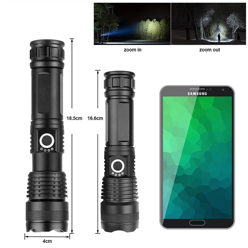 Outdoor 3000 High Lumens Tactical Flashlights with 18650 Battery Camping Hiking USB Rechargeable Zoomable LED Flashlight