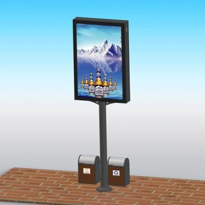 Outdoor Illuminated Advertising Light Box with Trash Bin