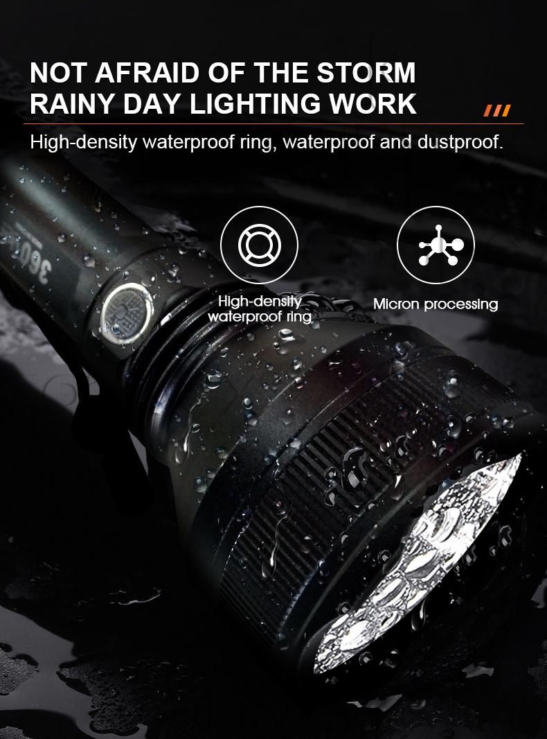 360 Light USB Rechargeable Aluminum Alloy Safety Emergency Zoom Flashlight T