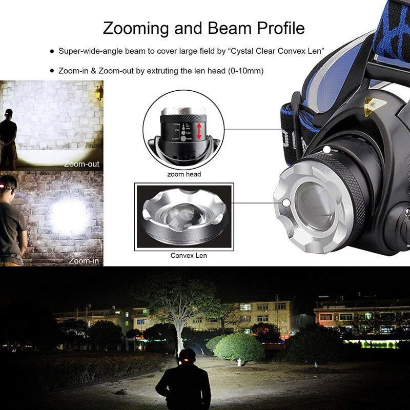 Newest LED Headlight T6/L2/V6 3 Modes Waterproof Zoomable Headlamp with Super Bright for Camping Fishing Hiking Bicycle