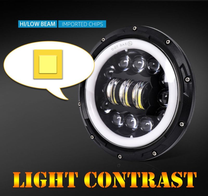 DOT Approved E9 Daymaker 50W 30W Amber Halo Motor 12V 24V Round DRL Angle Eye 7inch 75W Round LED Headlight for Jeep
