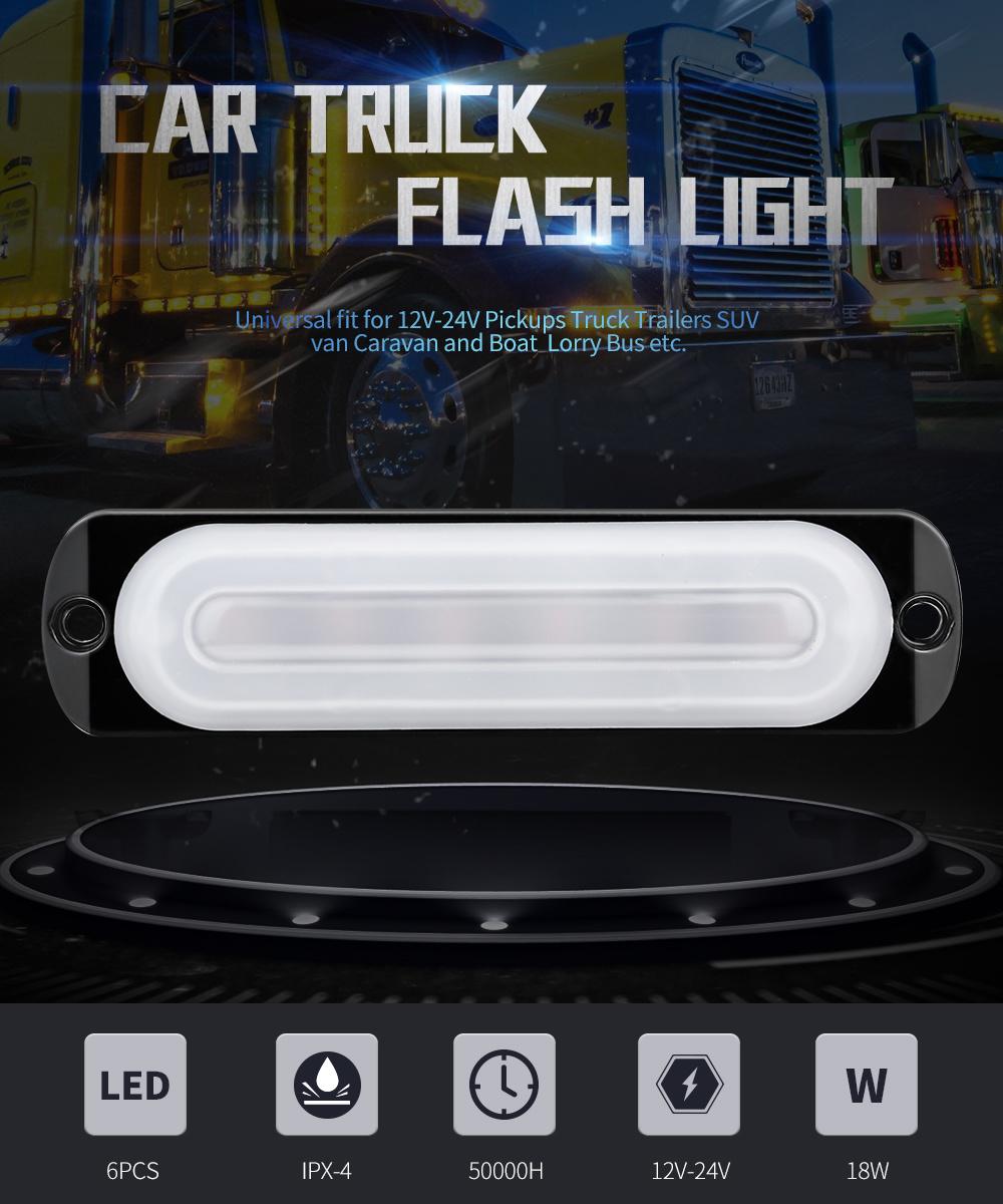 Dxz 12V-24V Car Accessories Flash Side Lights 6SMD 18W Ultra-Thin Driving Warning Light Taillight Vehicles LED Lamp