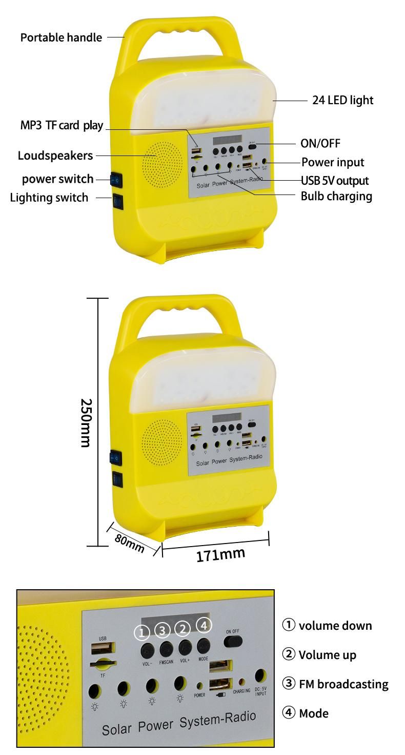 Solar Emergency LED Lighting Solar Power System of Lighting Radio FM Bluetooth Solar Light Solar Radio