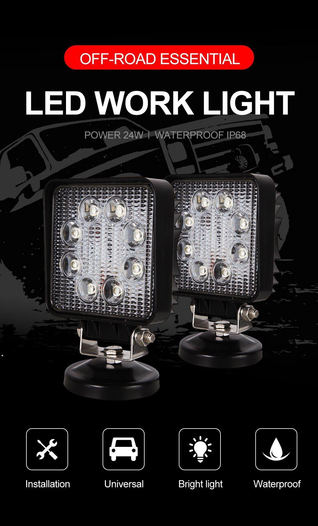 Automotive LED Work Lights Square 16 Lights 24W Auxiliary Lights Engineering Spotlights Headlights