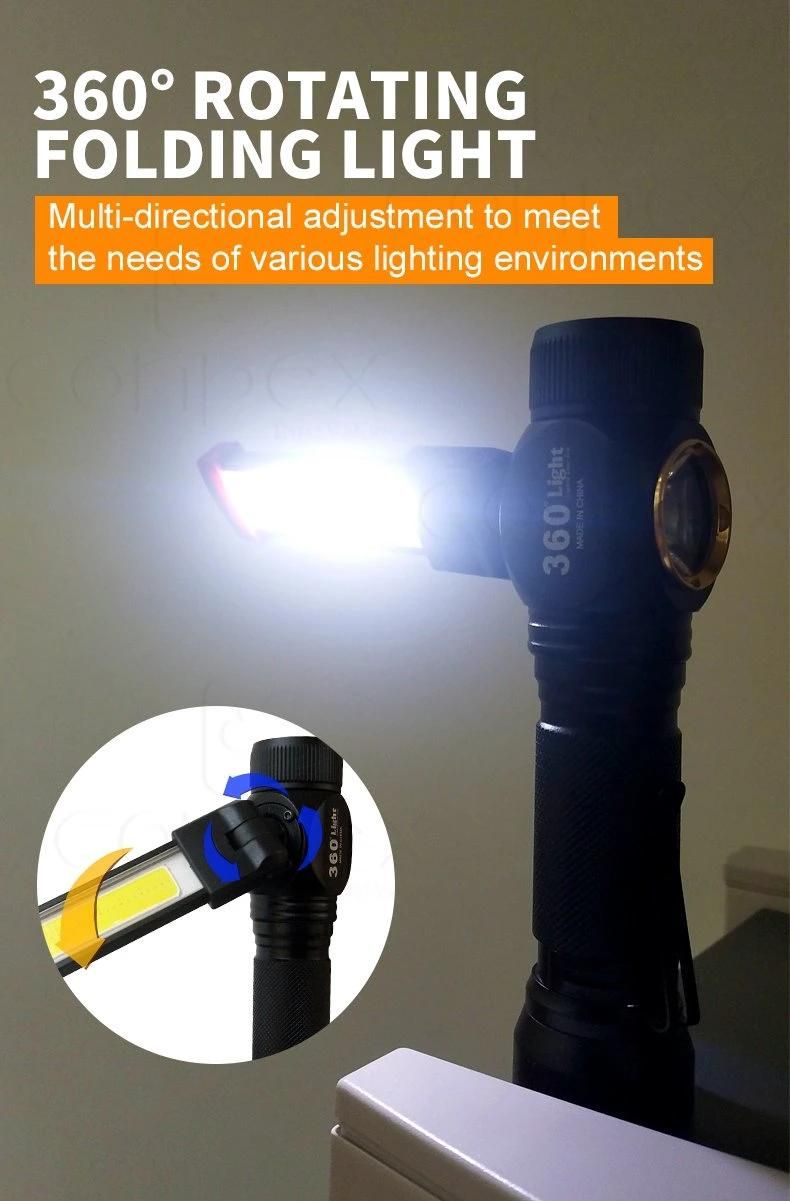 High Power Multifunction Mini LED Flashlight Torch, COB Zoom 18650 Manual Rechargeable Flashlight for Self Defense