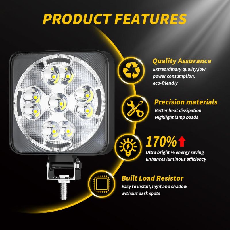 Dxz Flash LED Work Light 3inch Mini 21SMD Ultra Bright Spot+DRL Square Light for Vehicle/Motorcycle/Truck/Car/ATV