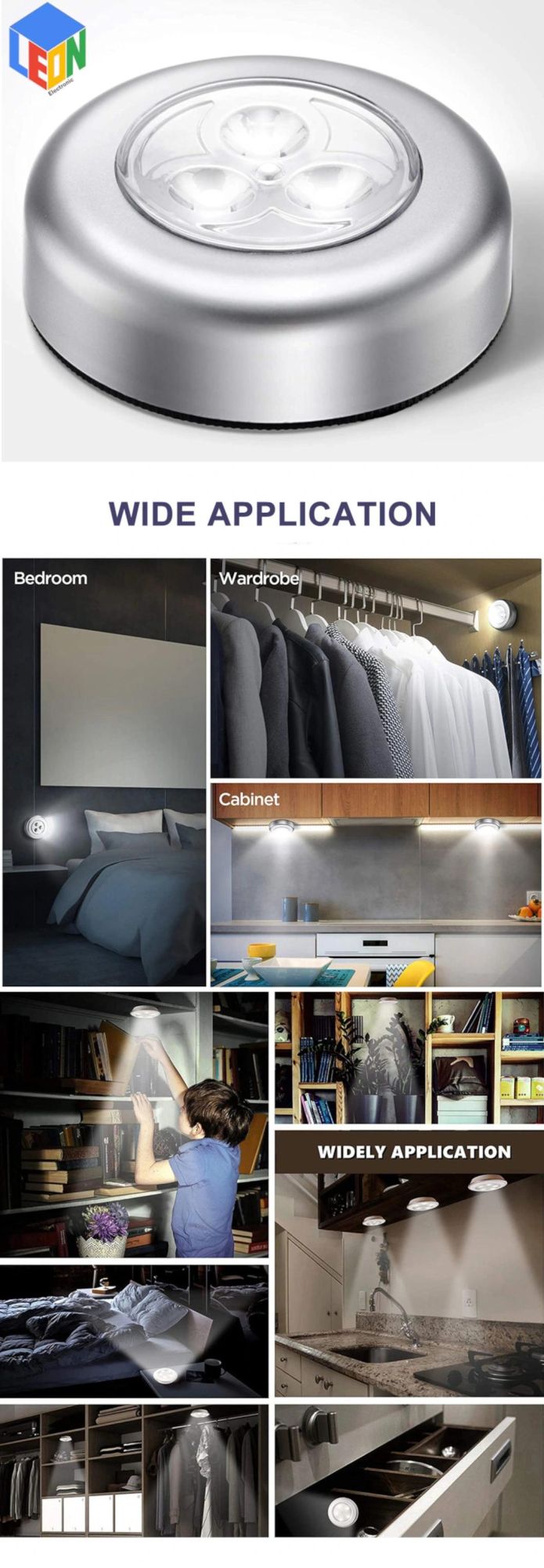 Touch Switch AAA Battery Powered Kitchen Cabinet Wardrobe Bedroom Night LED Light Lamp