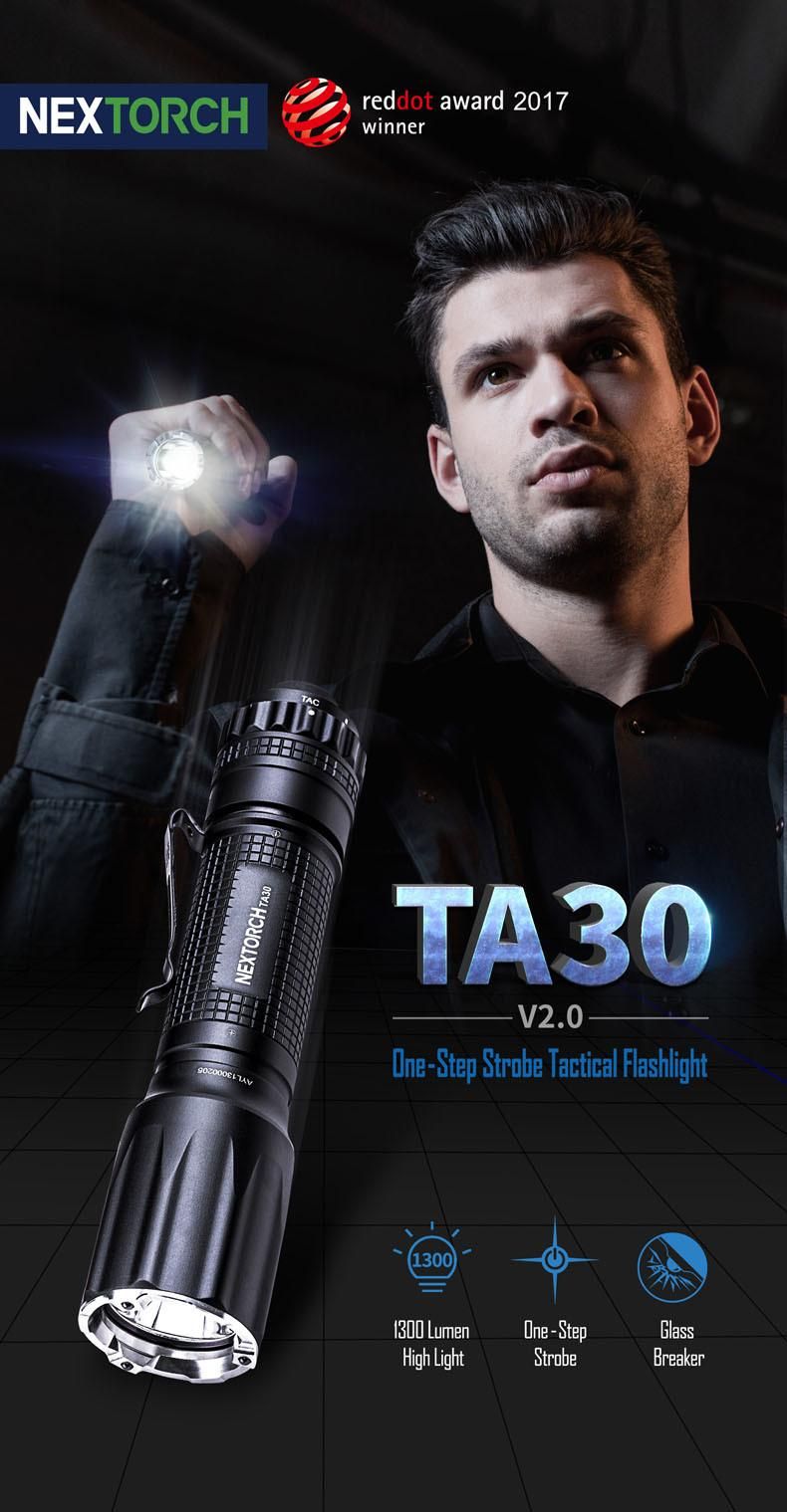 Ta30 Tactical Flashlight Nextorch LED Flashlight for Police Rechargeable Strobe Self Defense Tactical Torch