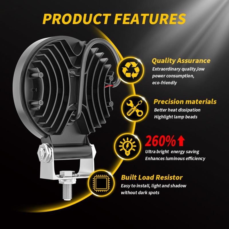 Dxz 4inch 9LED 27W 50mm LED Work Light Convex Mirror Offroad Vehicle Bulb Truck Lamp 12V 24V Round